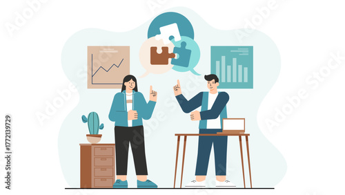 Business People Solving Problems Together Flat Vector Illustration