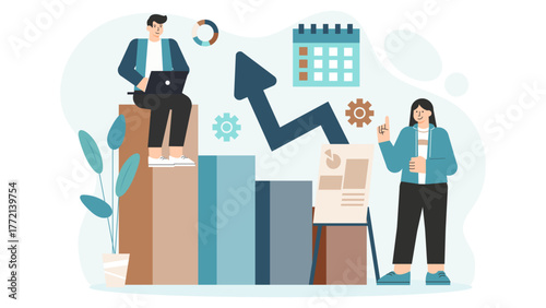 Business Growth Plan and Success Roadmap Flat Vector Illustration