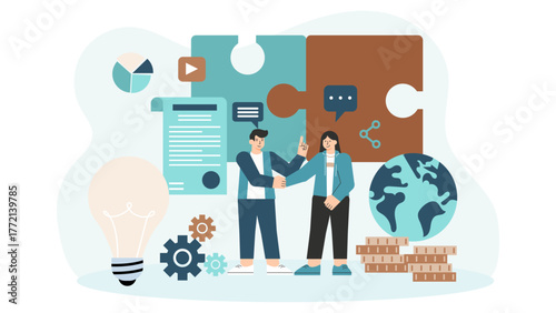 Strategic Business Partnership and Alliance Concept Flat Vector Illustration