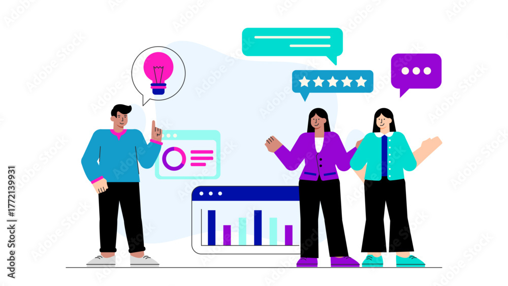 Fototapeta premium Business Diversity and Inclusion in Workplace Flat Vector Illustration