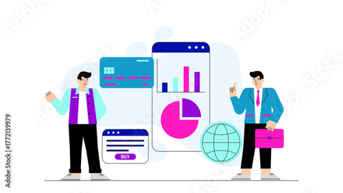 Global Business Network and International Trade Flat Vector Illustration