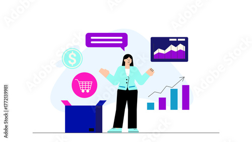 Flat Design Business Expansion and Market Growth Flat Vector Illustration