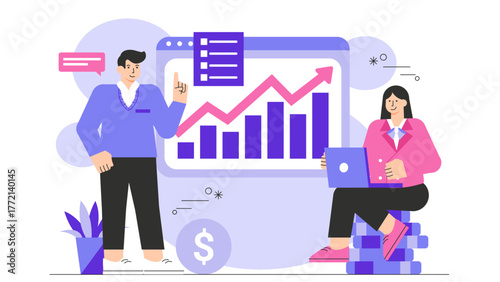 Flat Design Business Expansion and Market Growth Flat Vector Illustration