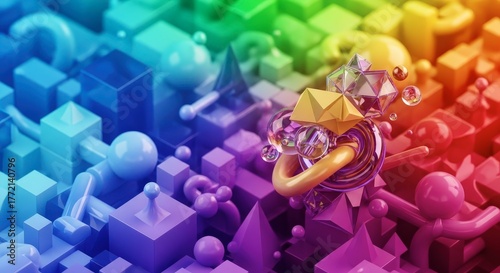 Abstract Geometric Shapes Forming a Colorful Art Piece