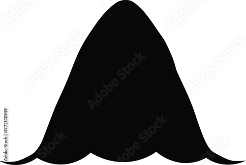 Black silhouette of a mountain peak emerging from wavy lines vector