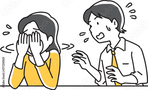 泣く女性に焦る男性社員