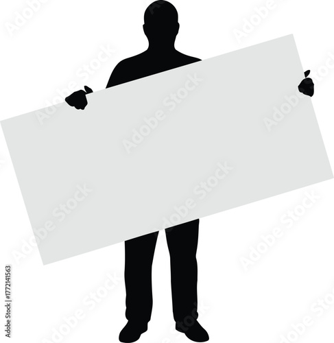 Silhouette of a person holding a blank announcement sign vector