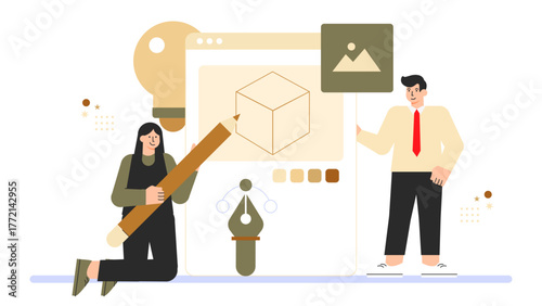 Flat Design Creative Brainstorming Session Flat Vector Illustration