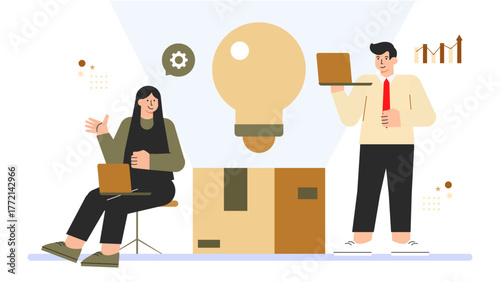 Flat Design Creative Thinking and Idea Generation Flat Vector Illustration