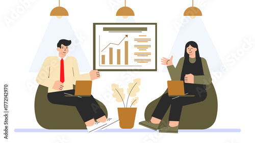 Business Innovation Lab and Creative Workspace Flat Vector Illustration