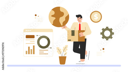 Flat Design Import and Export Business Concept Flat Vector Illustration
