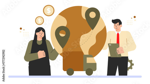 Global Supply Chain and Logistics Illustration Flat Vector Illustration