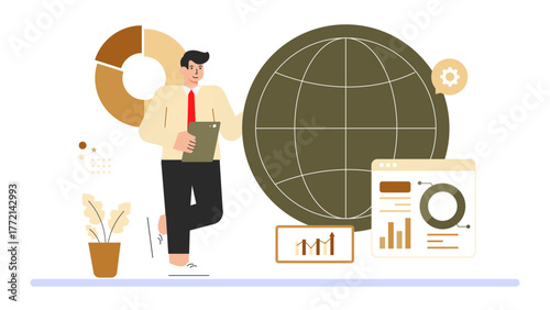 Worldwide Trade and Global Economy Concept Flat Vector Illustration