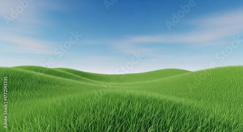 Fototapeta Naklejka Na Ścianę i Meble -  Vast Rolling Green Hills Under a Blue Sky