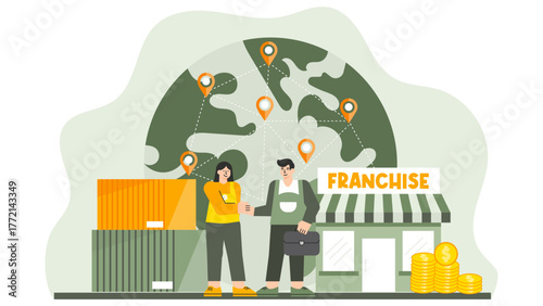Business Franchise and Expansion Concept Flat Vector Illustration
