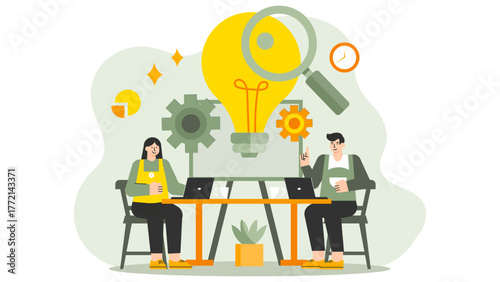 Business People Developing Innovative Solutions Flat Vector Illustration
