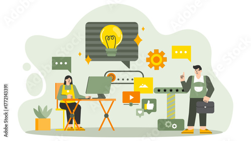 Business Innovation Lab and Creative Workspace Flat Vector Illustration