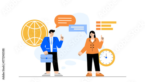International Business Agreement and Partnership Flat Vector Illustration