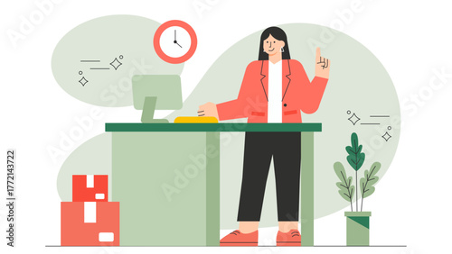 Flat Design Small Business Owner at Shop Counter Flat Vector Illustration