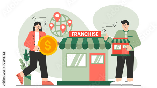 Business Franchise and Expansion Concept Flat Vector Illustration