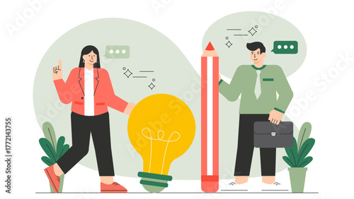 Flat Design Creative Thinking and Idea Generation Flat Vector Illustration