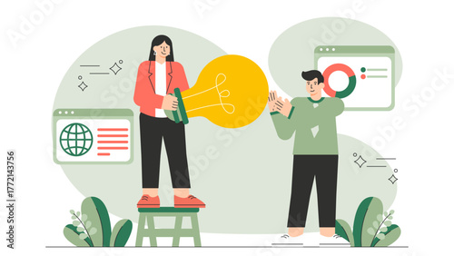 Business People Developing Innovative Solutions Flat Vector Illustration