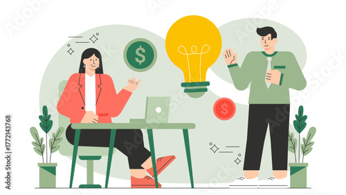 Business Innovation Lab and Creative Workspace Flat Vector Illustration