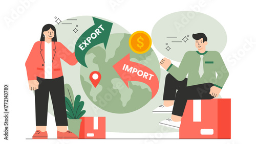Flat Design Import and Export Business Concept Flat Vector Illustration