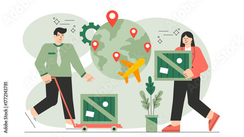 Global Supply Chain and Logistics Illustration Flat Vector Illustration