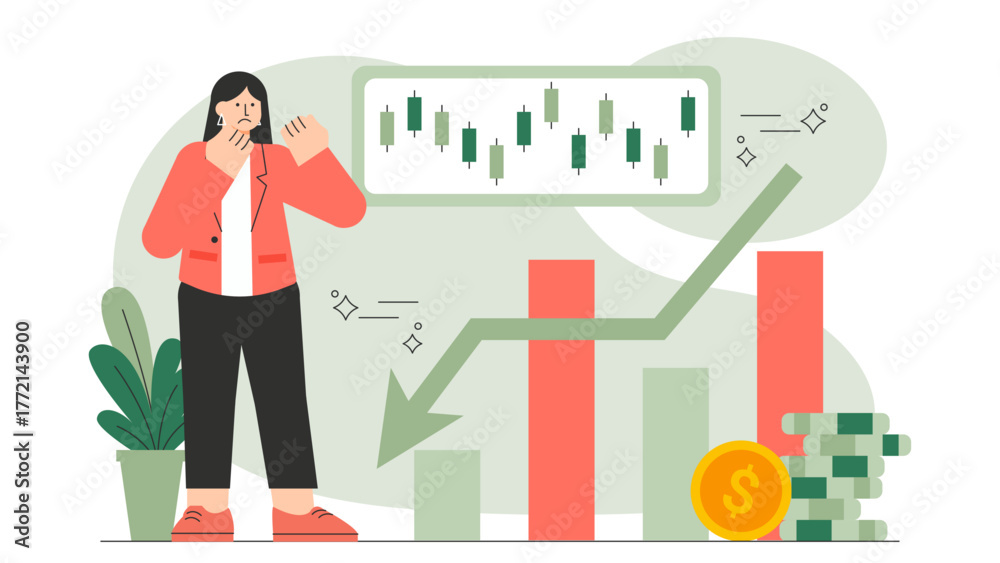 Fototapeta premium Economic Recession and Business Struggle Illustration Flat Vector Illustration