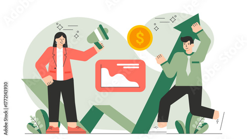 Flat Design Business Recovery and Growth After Crisis Flat Vector Illustration