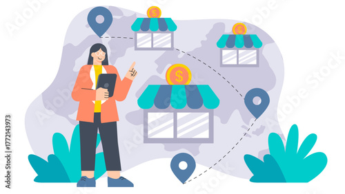 Business Franchise and Expansion Concept Flat Vector Illustration