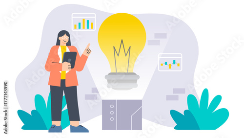 Flat Design Creative Thinking and Idea Generation Flat Vector Illustration