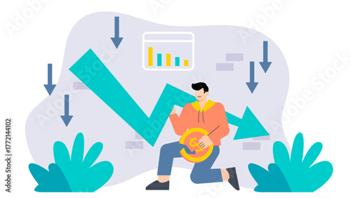 Economic Recession and Business Struggle Illustration Flat Vector Illustration