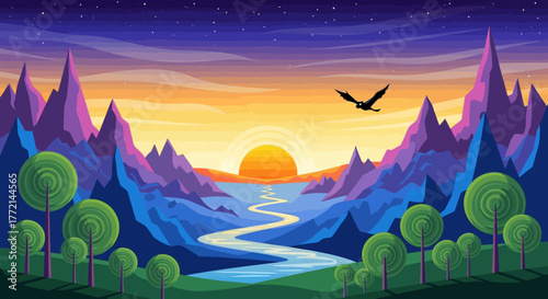 Sunrise Over the Mountains A Serene Landscape Illustration