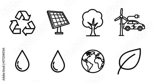 Renewable energy and sustainability icons vector