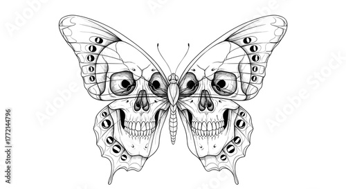 Butterfly with skull pattern, detailed illustration