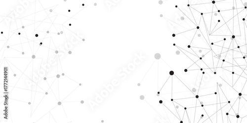 Technology abstract white digital background of connected dot with black line .many squares and rectangle shapes .Internet connection network high digital technology with connecting points and