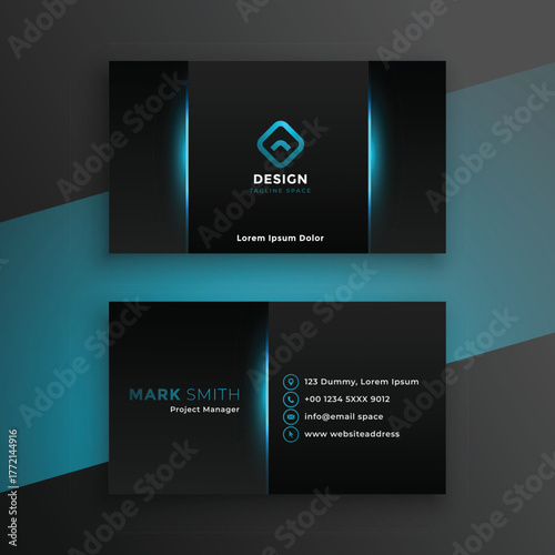 abstract black business card design with blue shade