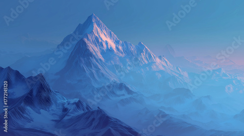 snow covered mountains,Blue and pink gradient