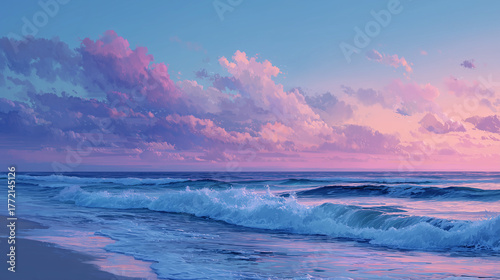 Sunset over the sea,Blue and pink gradient