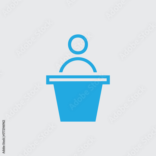 Simple blue icon of a person at a podium