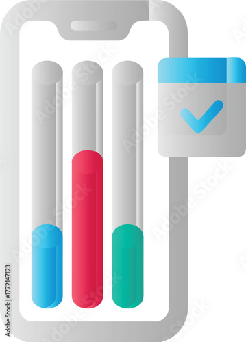 Smartphone with bar graph and calendar checkmark icon vector illustration