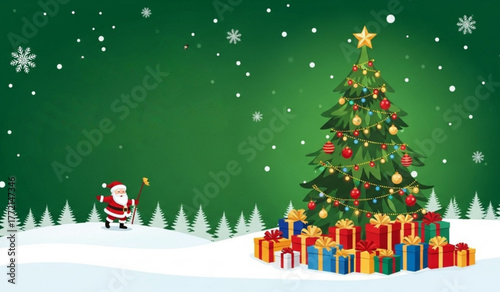 christmas background with christmas tree and gifts