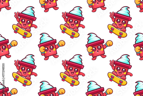 cute yogurt cup character seamless pattern illustration background 