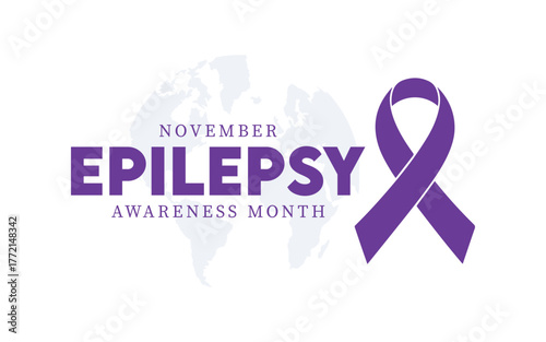 Epilepsy Awareness Month Poster – Purple Ribbon with World Map Background for November Health Campaign