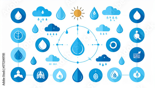 Clean Vector Infographic of Water Cycle with Icons