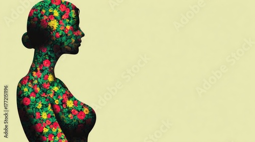 Wallpaper Mural Silhouette of Woman with Floral Pattern: Nature and Human Connection in Art Torontodigital.ca