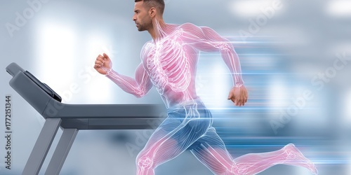 anatomically correct man running on treadmill 