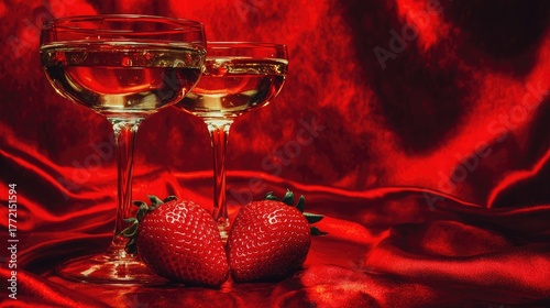 Wallpaper Mural Luxurious Red Velvet Setting with Champagne and Strawberries Torontodigital.ca